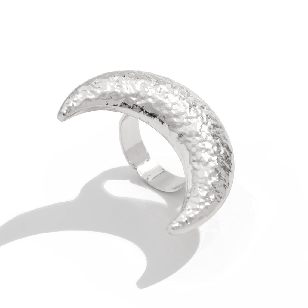 Beaten Finish Crescent Moon 18K Gold Free Size Ring For Women Bulk