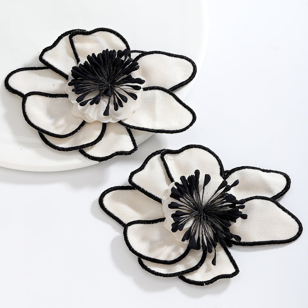 White Green Pink Flower Black Border Anti Tarnish Stud Earring Bulk