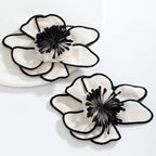 White Green Pink Flower Black Border Anti Tarnish Stud Earring Bulk
