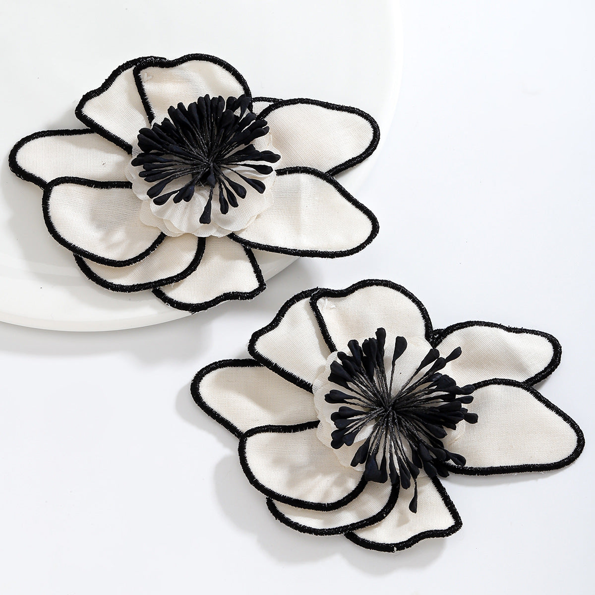 White Green Pink Flower Black Border Anti Tarnish Stud Earring Bulk
