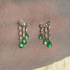 Green Teardrop Silver Cubic Zirconia Copper Dangler Earrings For Women Bulk