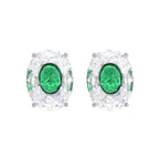Luxury Emerald Green Oval CZ Silver Plated Copper Stud Earrings Bulk