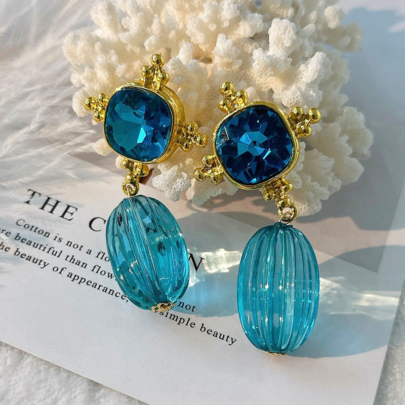 18K Gold Plated Aqua Blue Crystal Drop Dangler Earrings For Women Main image