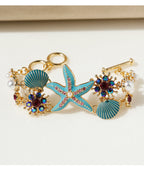 Star Fish Shell Flower Anchor CZ Enamel Blue White Bracelet Bulk