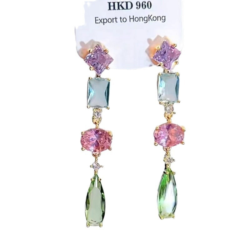 Multi Color Gold Plated Cubic Zirconia Alloy Dangler Earrings Bulk