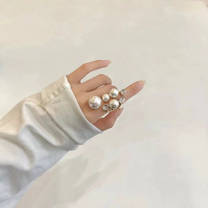 Multi White Pearl Gold Plated Copper Fancy Ring For Women Wholesale