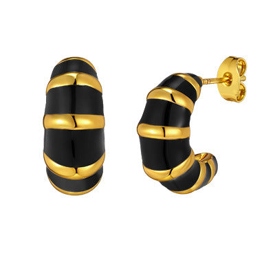 Bulk White Black Twisted Croissant Gold Stainless Steel Stud Earrings