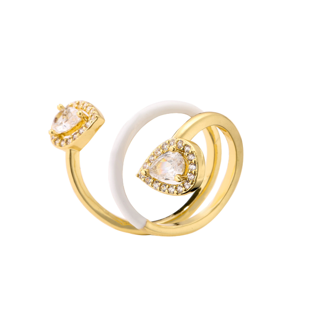 Multi Color Drop Three-Layer Gold Cubic Zirconia Copper Ring Women Bulk
