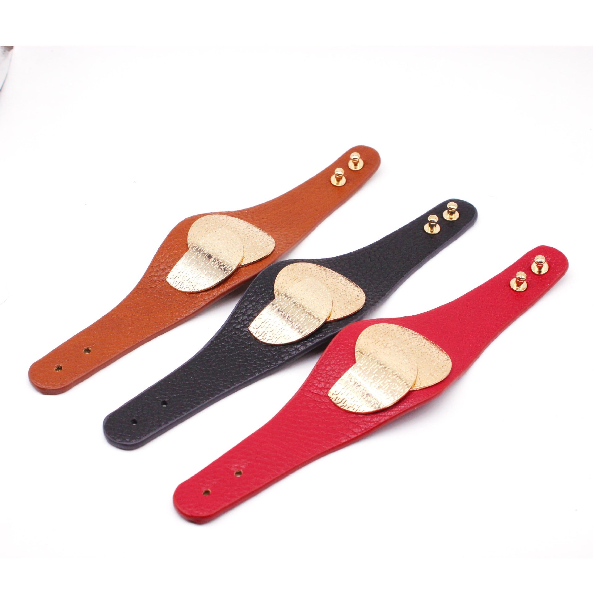Beaten Finish 18K Gold Plated Pu Leather Wrist Band Bracelet Bulk