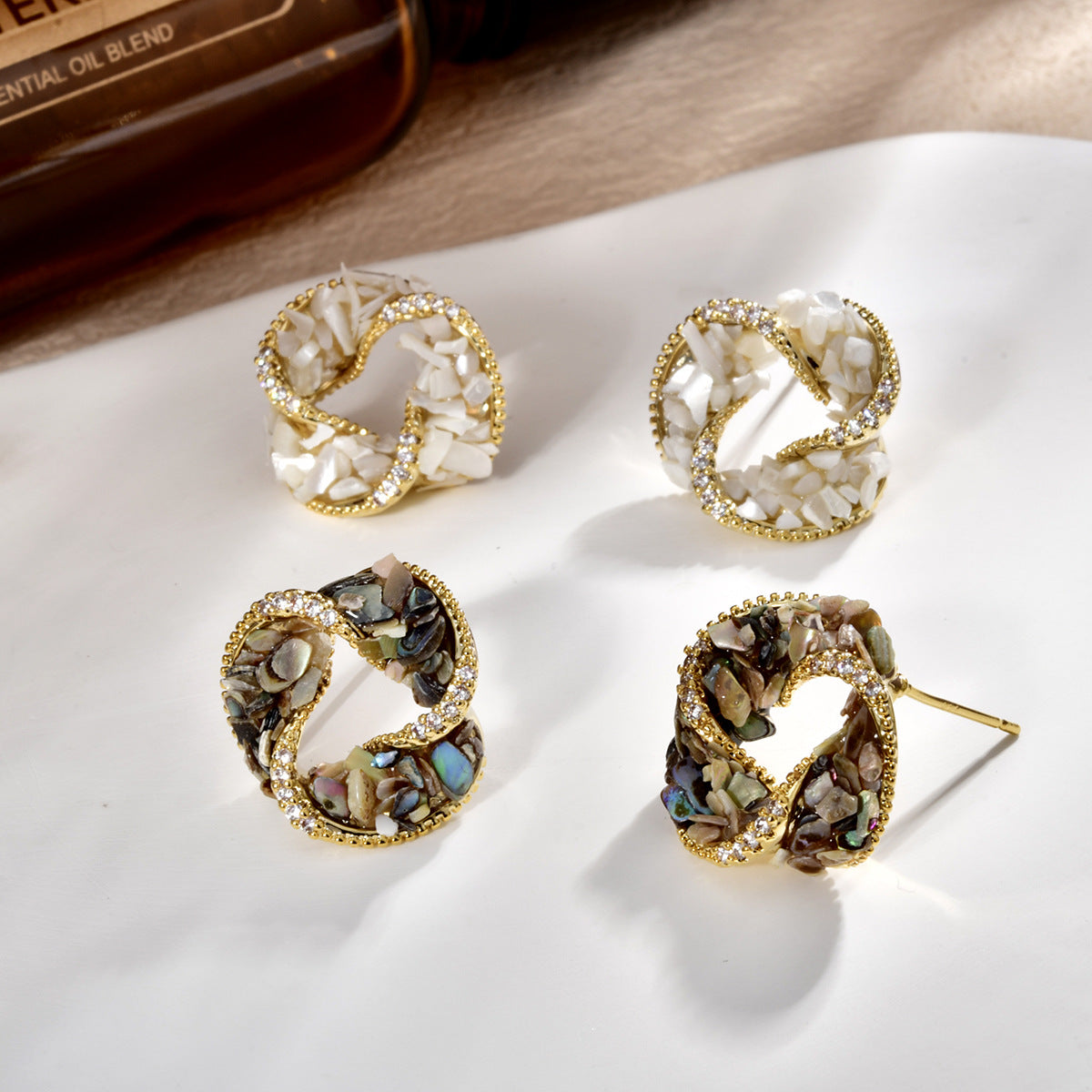 Multi Color Twisted Knot Design Gold Cubic Zirconia Copper Stud Bulk