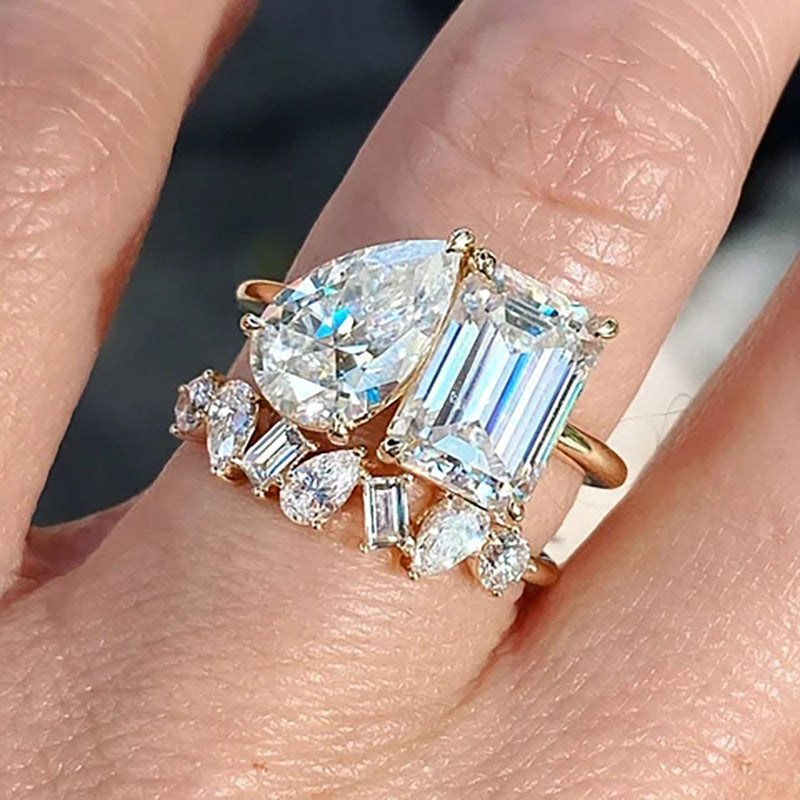 Sparkling Statement Geometric Gold CZ Copper Anti Tarnish Ring Bulk