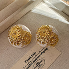 White Black Flower Gold Plated Anti Tarnish Copper Stud Earrings Bulk