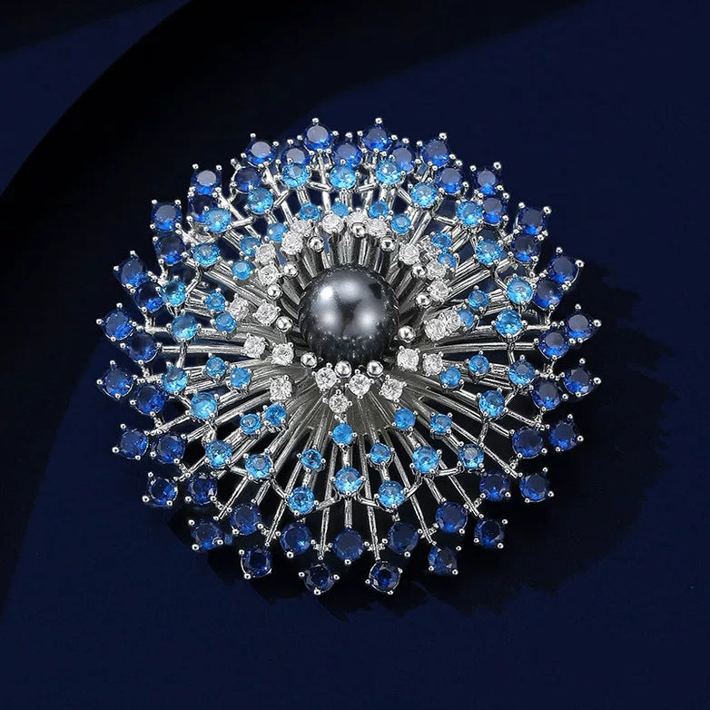 Designer Round Floral Gold Silver Plated CZ Pearl Copper Brooch Bulk