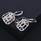 Trendy Openwork Hexagon Silver Plated CZ Copper Hoop Earrings Bulk