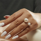 Dual Pearl White 18K Gold Anti Tarnish Free Size Ring For Women Bulk