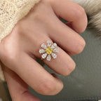 Pink Yellow White Flower Gold Cubic Zirconia Copper Adjustable Ring Bulk