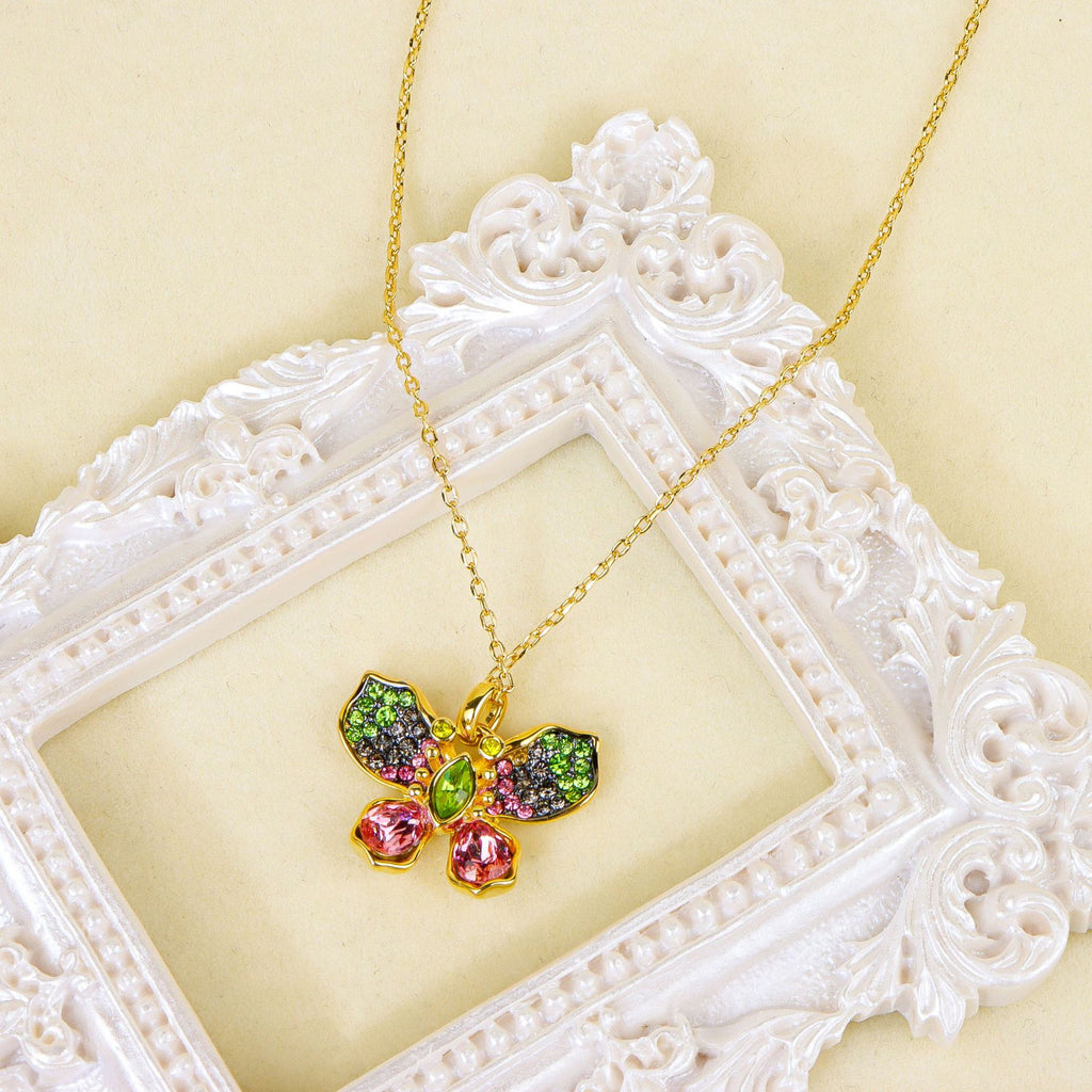 Multi Color Designer Butterfly Gold CZ Copper Necklace Earring Set Bulk