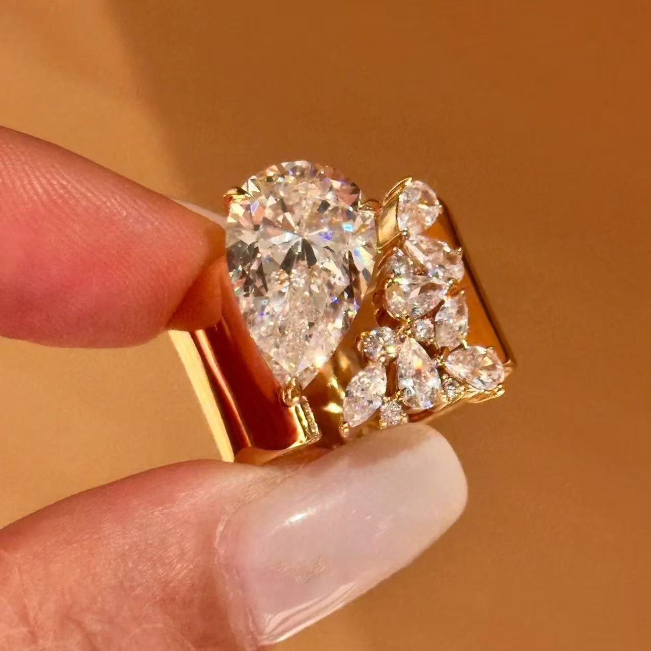 Designer Floral Gold Plated CZ Copper Anti Tarnish Fancy Ring Wholesale
