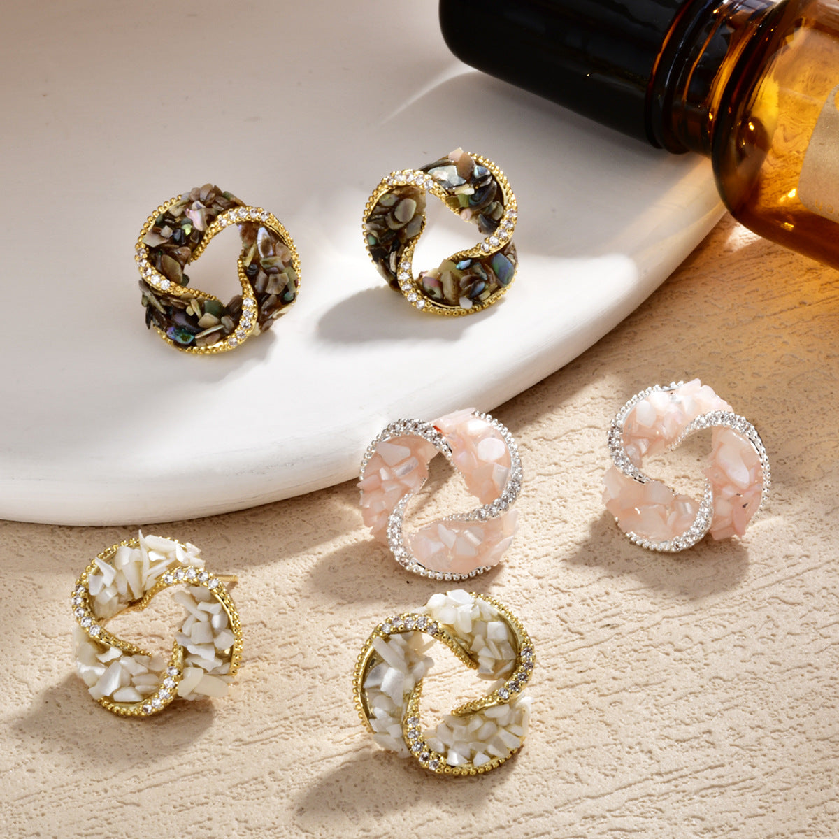 Multi Color Twisted Knot Design Gold Cubic Zirconia Copper Stud Bulk Main image