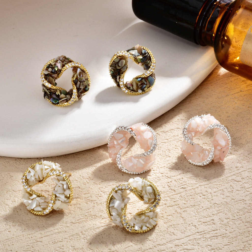 Multi Color Twisted Knot Design Gold Cubic Zirconia Copper Stud Bulk