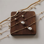 Drop White 18K Gold Anti Tarnish Pearl Layer Link Chain Anti Tarnish Necklace For Women