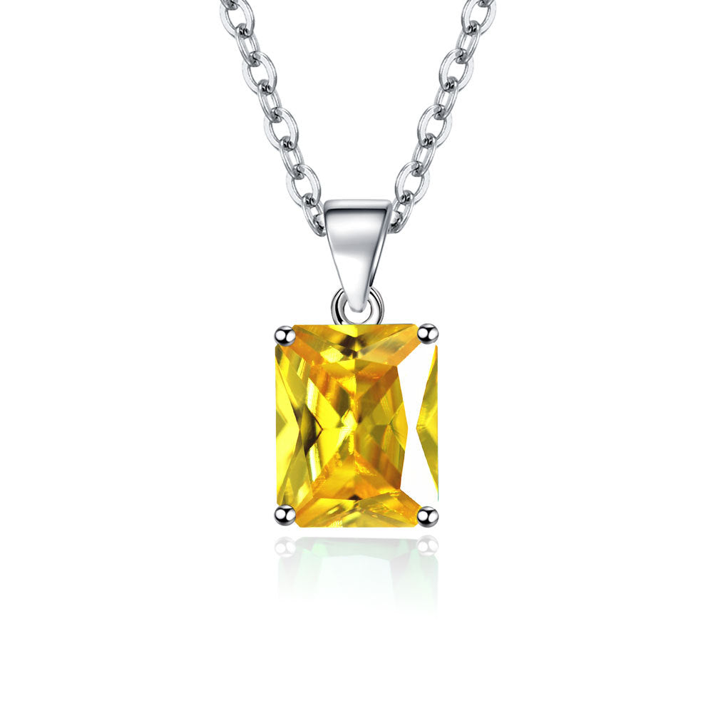 Rectangle Solitaire Silver Multi Color Cubic Zirconia Pendant Chain Earring Ring Set For Women