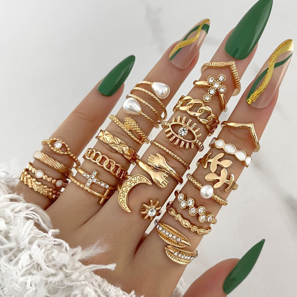 Various Design 18K Gold Free Size Ring Combo Set For Women Bulk Main image