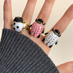 Beetle Black Pink Enamel Crystal Free Size Ring For Women Bulk