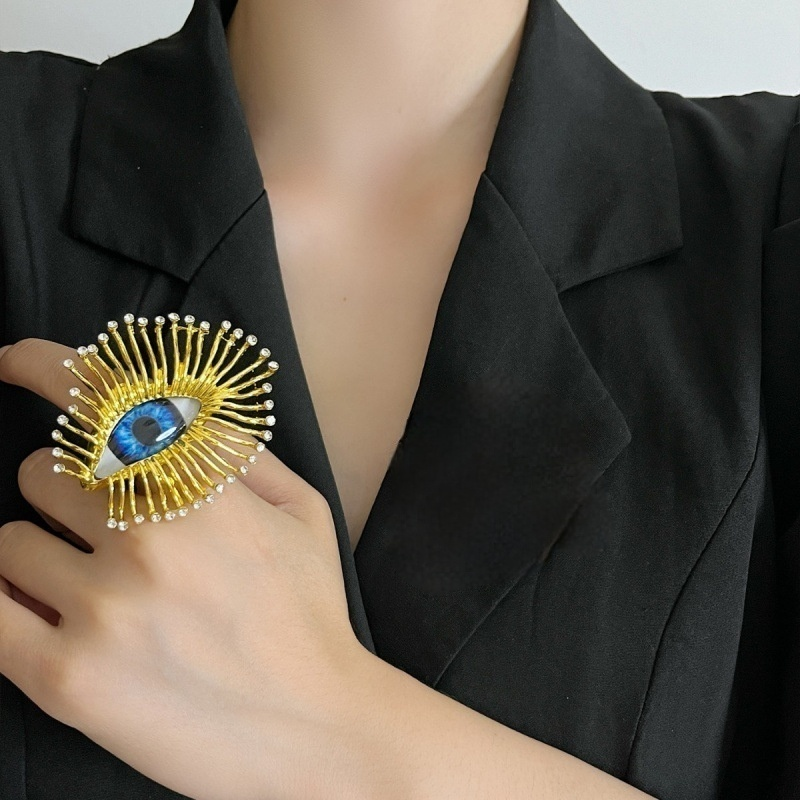 Eyelash Evil Eye Blue 18K Gold Cubic Zirconia Adjustable Ring Bulk
