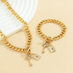 Key Lock Toggle CZ 18K Gold Curb Chain Necklace Bracelet Bulk