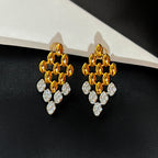 Gold Designer Dual Tone Oval Cubic Zirconia Copper Drop Earrings Bulk