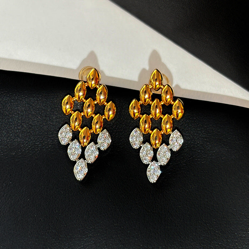 Gold Designer Dual Tone Oval Cubic Zirconia Copper Drop Earrings Bulk