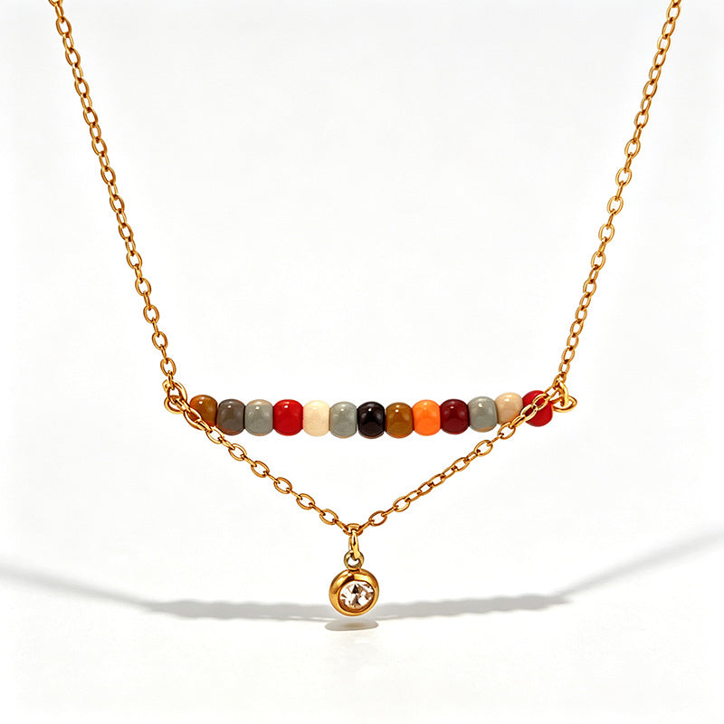 Multi Color Gemstone Beads Gold CZ Anti Tarnish Copper Necklace Bulk