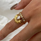 Trendy Sunburst Style Gold CZ Stainless Steel Adjustable Ring Wholesale