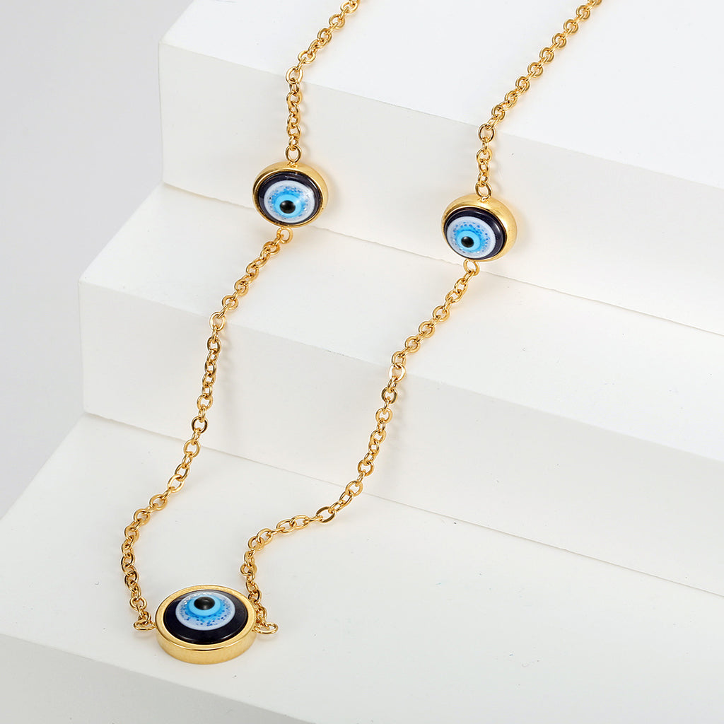 Evil Eye Blue Gold Stainless Steel Anti Tarnish Necklace Chain Bulk