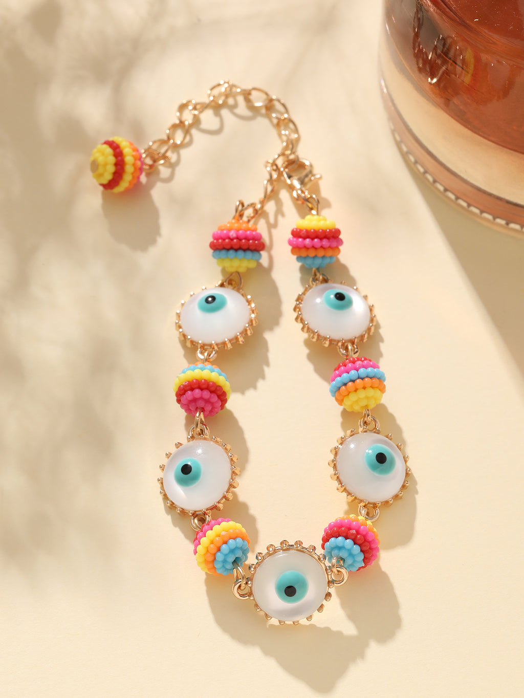 Rainbow Evil Eye 18K Gold Multicolour Handmade Beaded Bracelet Bulk