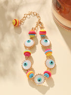 Rainbow Evil Eye 18K Gold Multicolour Handmade Beaded Bracelet Bulk