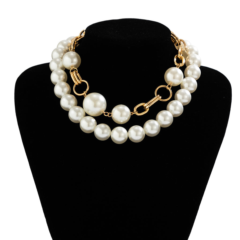 Ball 18K Gold Silver Pearl Anti Tarnish Dual Layer Necklace Women Bulk