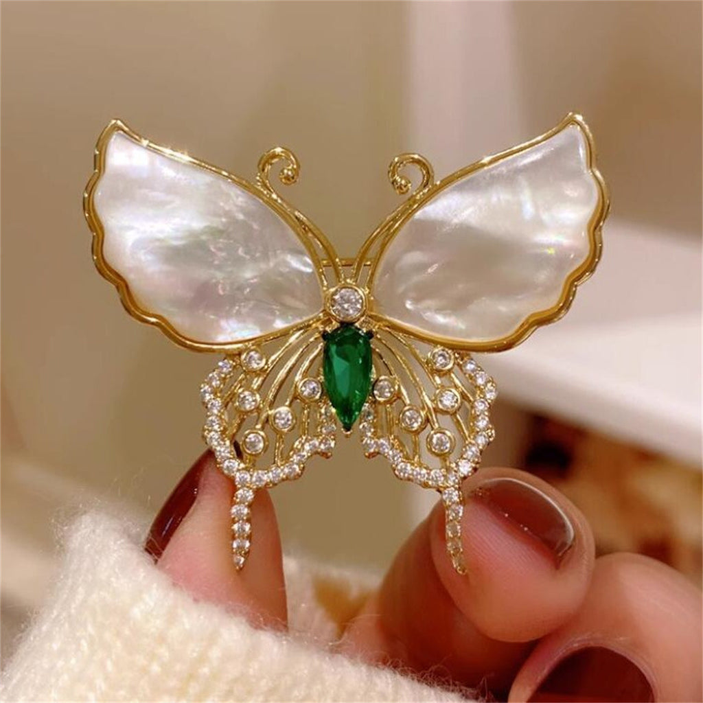 Designer Butterfly Gold Mother Of Pearl CZ Copper Brooch Wholesale