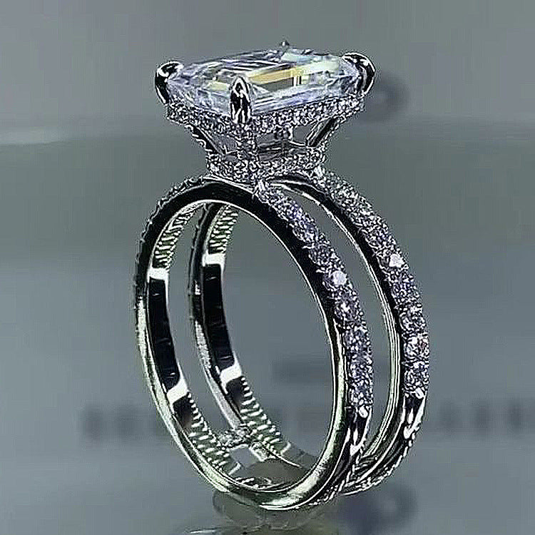 Square Solitaire Cubic Zirconia Silver Anti Tarnish Ring Women Bulk