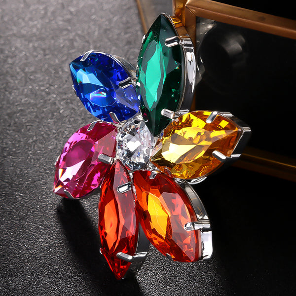 Rainbow Flower Multi Crystal Silver Free Size Anti Tarnish Ring Bulk Secondary image