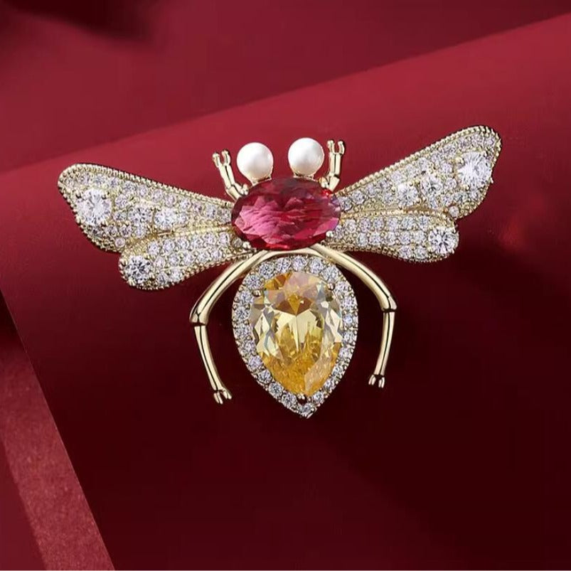 Multi Color Bee Gold Plated Rhinestone Brooch For Women Bulk