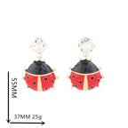 Ladybug Red Black 18K Gold Cubic Zirconia Drop Earring For Women Bulk
