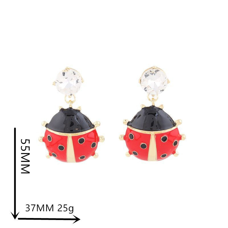 Ladybug Red Black 18K Gold Cubic Zirconia Drop Earring For Women Bulk