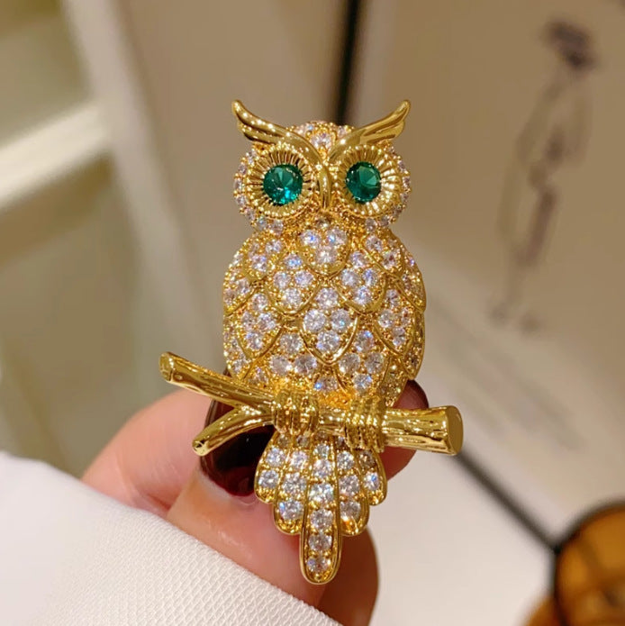 Gold Owl Gold Plated Rhinestone Brooch For Women Bulk