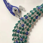 Peacock Style Silver Plated Blue Green & White Rhinestone Necklace Bulk