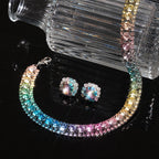 Multi Color Choker Tennis Silver Rhinestone Necklace Earring Set Bulk