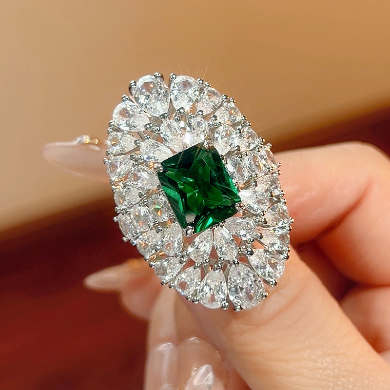 Oval Silver Red Green Pink Cubic Zirconia Crystal Adjustable Ring Bulk