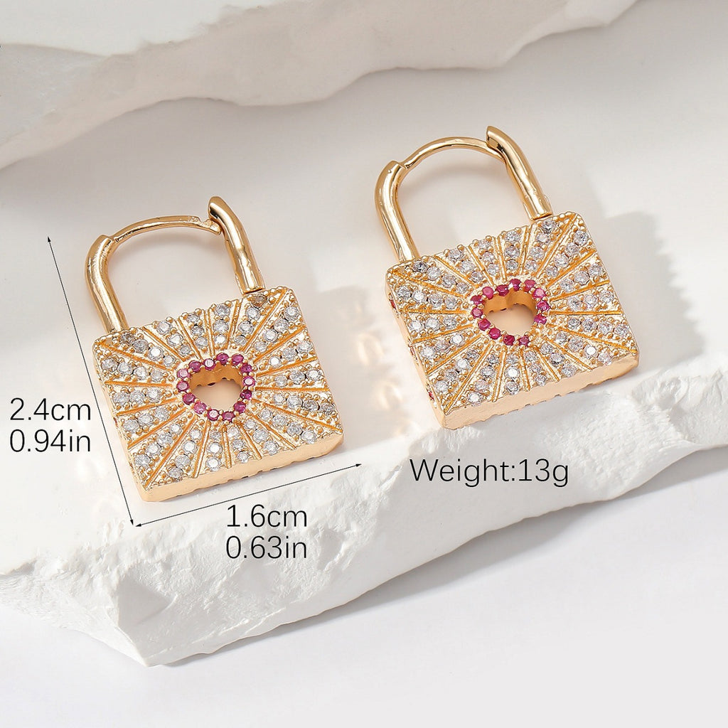 Heart Padlock Design Gold Silver Plated CZ Copper Hoop Earrings Bulk