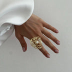 Filigree Pearl 18K Gold Plated Anti Tarnish Free Size Ring Women Bulk